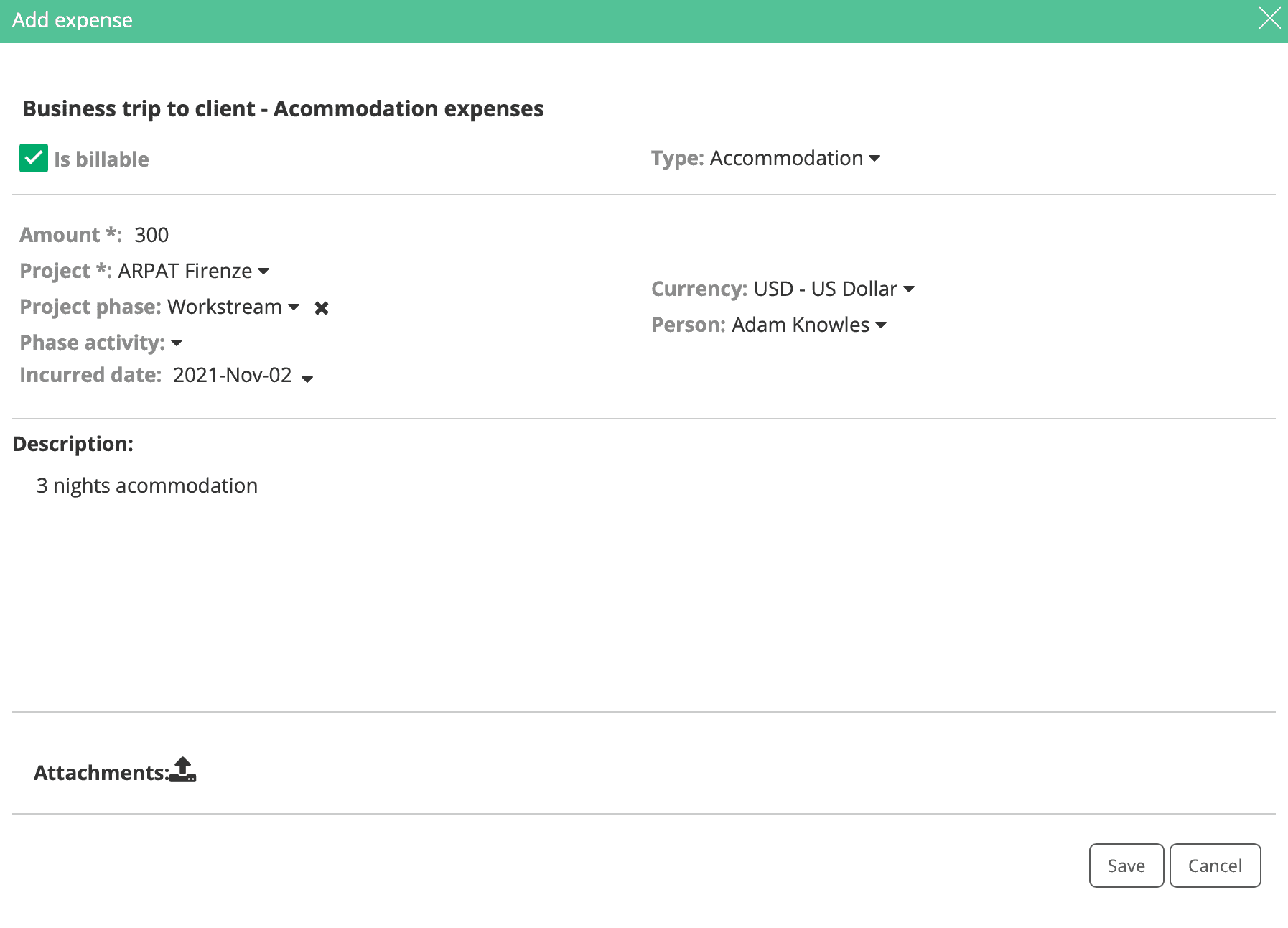 Projektbezogene Ausgaben, die der Kundenrechnung hinzugefügt wurden.